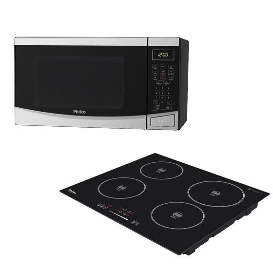 Microondas Philco PMO26 Inox 26 Litros + Fogão Cooktop de Indução