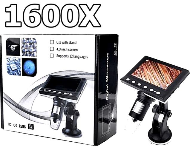 Imagem de Microscópio 1600x monitor Lcd 4.3 1080p com Cartão Sd 256g com bateria interna com zoom digital