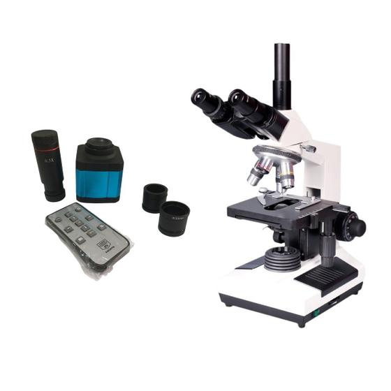 Microscópio Biológico Trinocular Com Câmera Digital 14 Mp USB (RM
