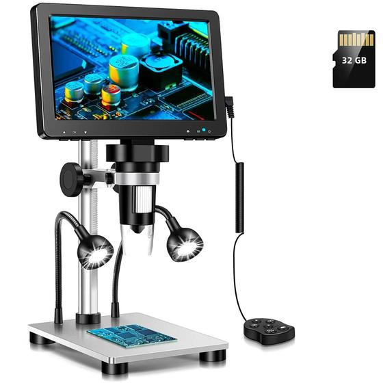 Imagem de Microscópio Digital USB 1200x HD Rievbcau - Microscópio Eletrônico Profissional com 10 Luzes LED