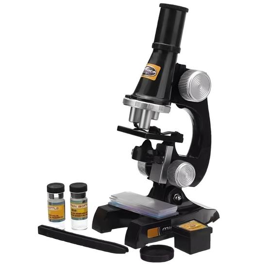 Imagem de Microscópio laboratorial de mesa com ampliação de até 450x e iluminação led + kit completo