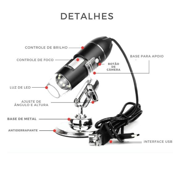 Imagem de Microscópio USB Digital para Celular com Binocular e Zoom 1000x