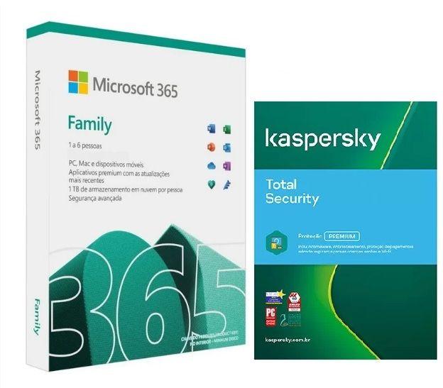 Microsoft 365 Family 1 licença para até 6 usuários, Assinatura 12 meses + Kaspersky Antivírus Total Security, 5 dispositivos Licença 12 meses Menor preço em Microsoft 365 Family 1 licença para até 6 usuários, Assinatura 12 meses + Kaspersky Antivírus Total Security, 5 dispositivos Licença 12 meses