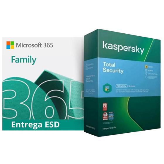 Microsoft 365 Family 1 licença para até 6 usuários, Assinatura 12 meses Kaspersky Antivírus Total Security, 5 dispositivos Menor preço em Microsoft 365 Family 1 licença para até 6 usuários, Assinatura 12 meses Kaspersky Antivírus Total Security, 5 dispositivos
