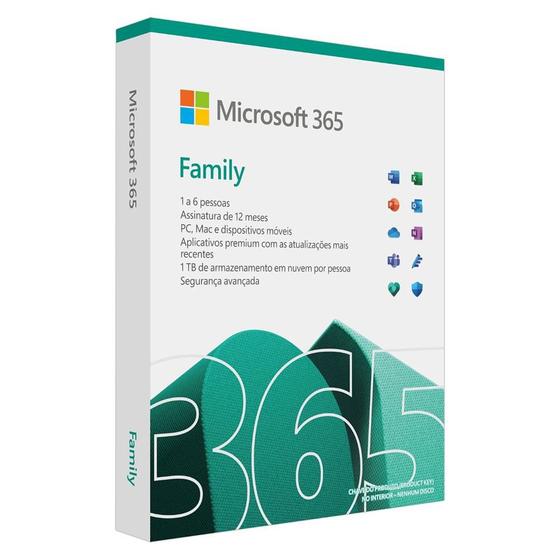 Microsoft 365 Family, Mídia Física, 12 Meses - 6GQ-01543 Menor preço em Microsoft 365 Family, Mídia Física, 12 Meses - 6GQ-01543
