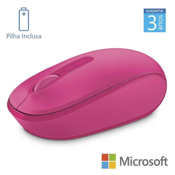 Mouse Wireless Óptico Led 1000 Dpis Mobile 1850 Pink U7z-00062 Microsoft