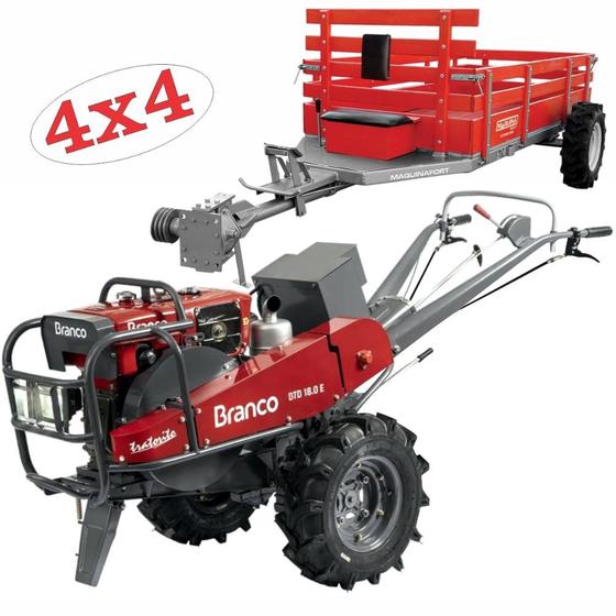 Imagem de Microtrator Diesel Branco BTD18.0E 17,4HP Com Carreta Agricola Tracionada 4x4