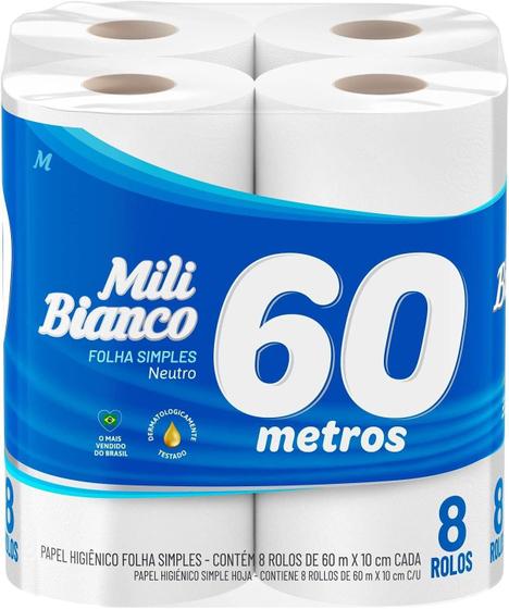 Imagem de Mili Papel Hig 60M Pacote De 8 rolos