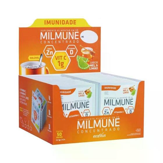 Imagem de Milmune Concentrado Zn Vit D Vit C Sabor Mel Limão 50 Sachês