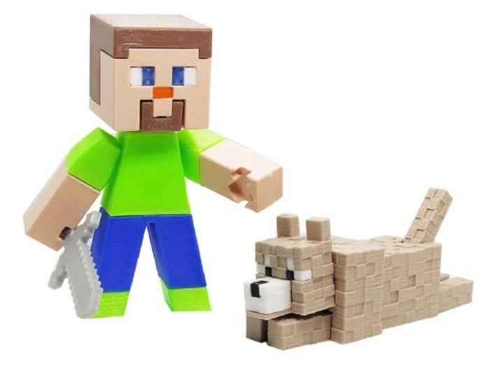 Imagem de Minecraft - Steve com lobo bege e picareta+espada