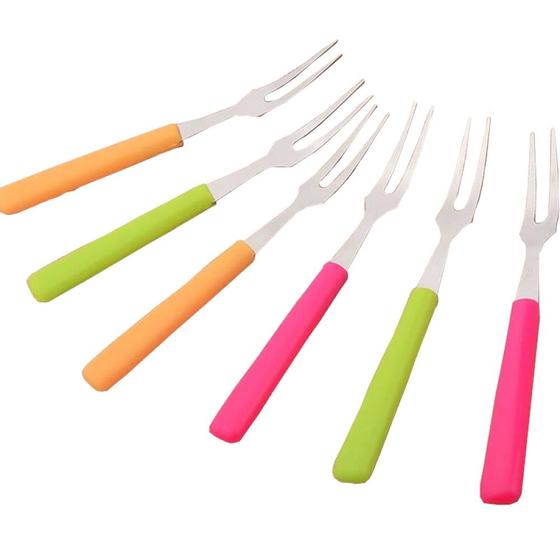 Imagem de Mini 6 Garfos 10cm Em Aço Inox Coloridos P/ Petiscos, Fondue