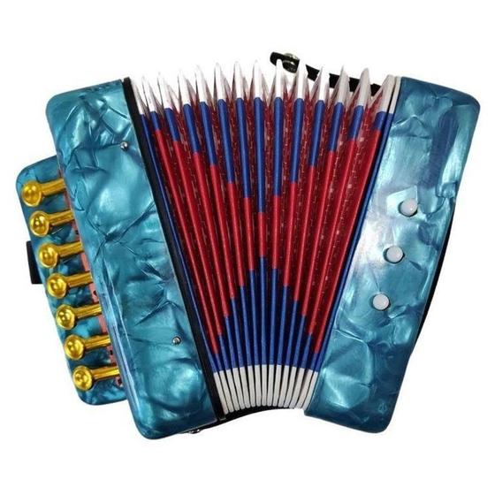 Imagem de Mini Acordeon Sanfona Infantil 3 Baixos 7 Notas Musicais Azul