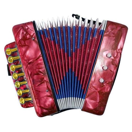 Imagem de Mini Acordeon Sanfona Infantil 3 Baixos 7 Notas Musicais Vermelho