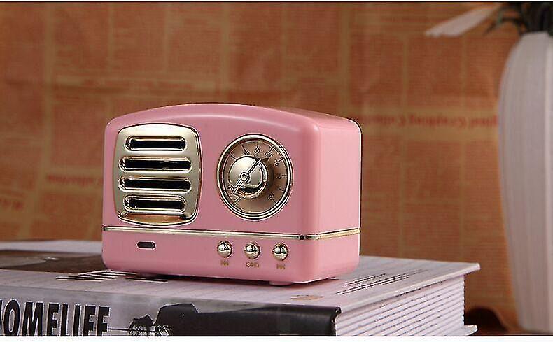 Imagem de Mini Alto-Falante Bluetooth Retro Portátil com Rádio - Entrada USB/TF - Rosa