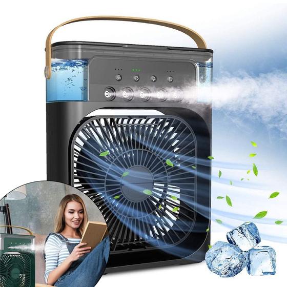 Imagem de Mini Ar Condicionado Climatizador Umidificador Ventilador Agua E Gelo Com LED Portátil Usb Linha Premium