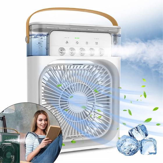 Imagem de Mini Ar Condicionado Climatizador Umidificador Ventilador Agua E Gelo Com LED Portátil Usb