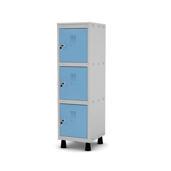 Imagem de Mini Armário Guarda Volume Locker Roupeiro 1 Vão 3 Portas MGRF501/3 Cinza e Azul Dali - Pandin