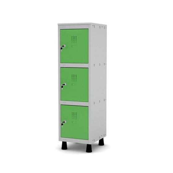 Imagem de Mini Armário Guarda Volume Locker Roupeiro 1 Vão 3 Portas MGRF501/3 Cinza e Verde Miró - Pandin