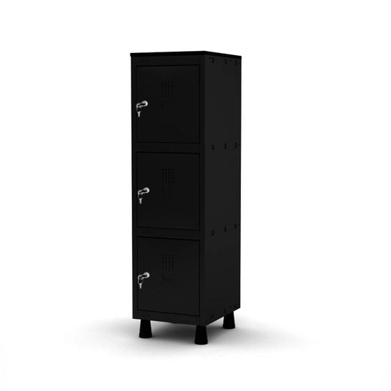 Imagem de Mini Armário Guarda Volume Locker Roupeiro 1 Vão 3 Portas MGRF501/3 Preto - Pandin