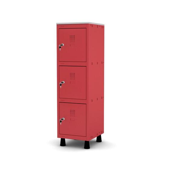 Imagem de Mini Armário Guarda Volume Locker Roupeiro 1 Vão 3 Portas MGRF501/3 Vermelho - Pandin