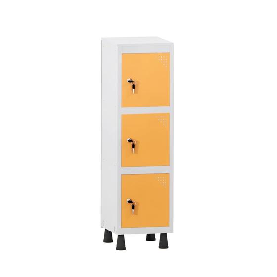 Imagem de Mini Armário Guarda Volume Locker Roupeiro 1 Vão 3 Portas MGRP501/3 Cinza e Laranja - Pandin