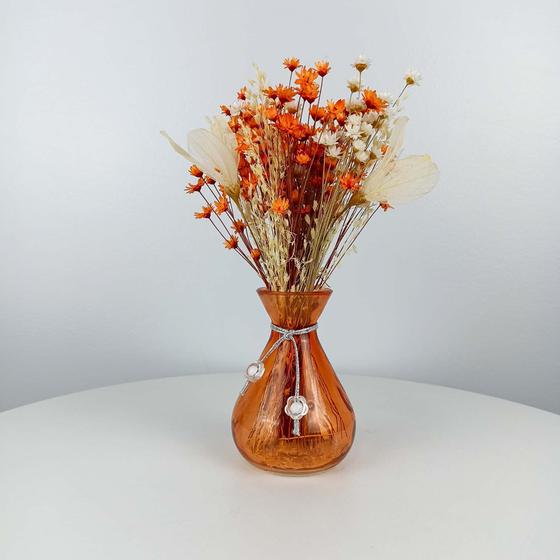 Mini arranjo desidratado coleção mix de capins e sempre viva laranja + vaso  laranja - Dahlias Flor & Decor - Plantas Artificiais - Magazine Luiza