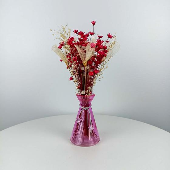 Mini arranjo desidratado coleção mix de capins e sempre viva rosa + vaso  rosa - Dahlias Flor & Decor - Plantas Artificiais - Magazine Luiza