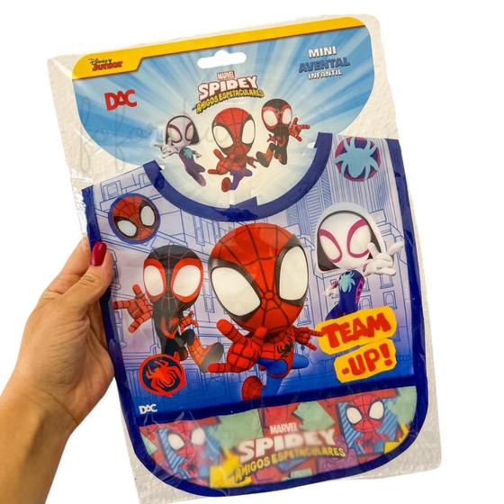 Imagem de Mini Avental Spidey DAC - Babador Infantil Bebe Impermeável com Bolso - Azul Spider Man