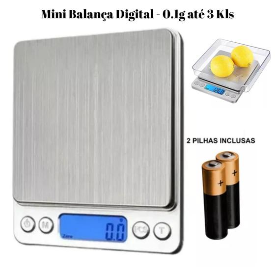 Imagem de Mini Balança Digital De Alta Precisão 0.1g até 3kg Profissional Cozinha Uso Geral Pilhas e Pratinhos