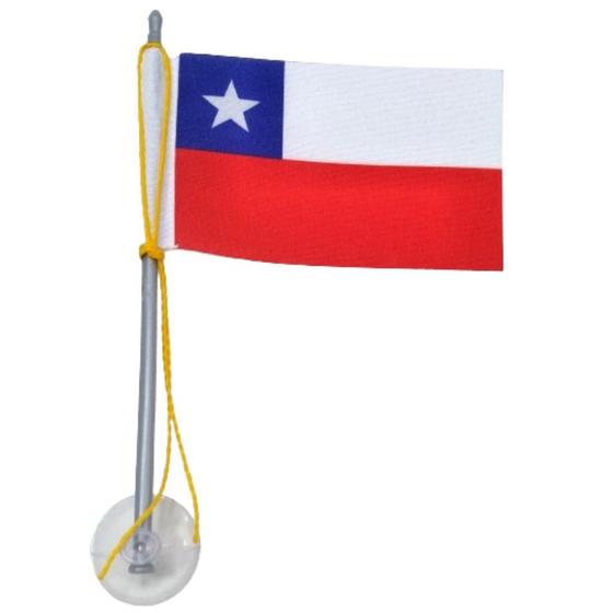Imagem de Mini Bandeira Chile C/ Ventosa Poliéster (5,5cm X 8,5cm) 15 cm Mastro