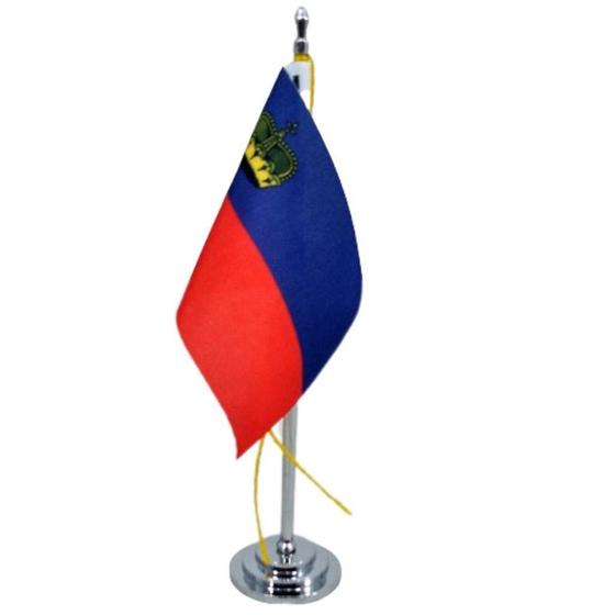 Imagem de Mini Bandeira de Mesa Liechtenstein Poliéster 15 cm Mastro