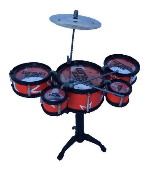 Imagem de Mini Bateria Musical Infantil 5 Tambores e Baquetas Music Jazz Drum Com (Banquinho)