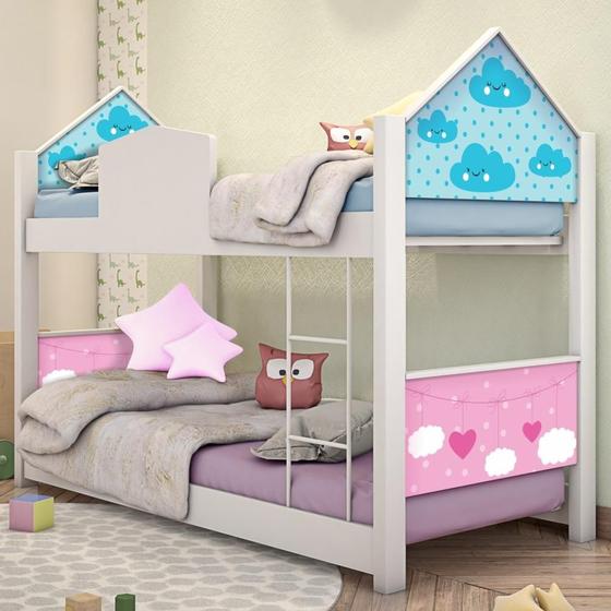 Imagem de Mini Beliche Casa Montessori Nuvem Azul e Rosa com Colchão