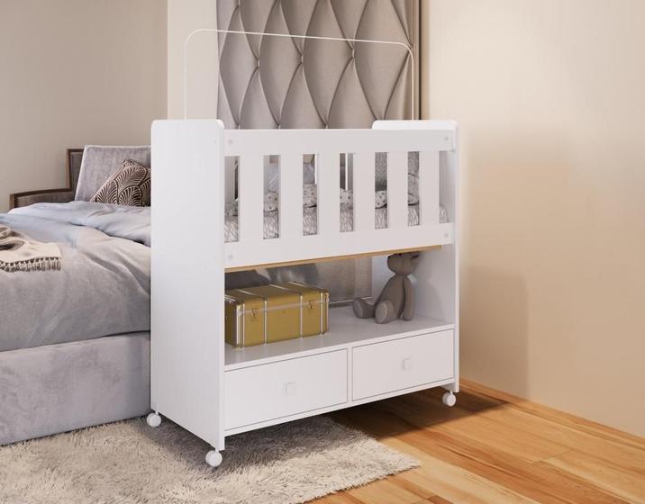 Imagem de Mini Berço 2 Gavetas com Colchão Moisés Completa Móveis Branco