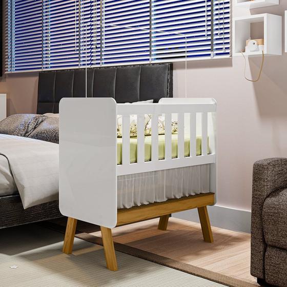 Imagem de Mini Berço 3 em 1 com Colchão Ada Retrô 100% Mdf Espresso Móveis Branco Brilho/Amêndoa