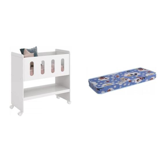 Imagem de Mini Berço 3 em 1 e Colchão Zain Móveis Reller Branco Fosco