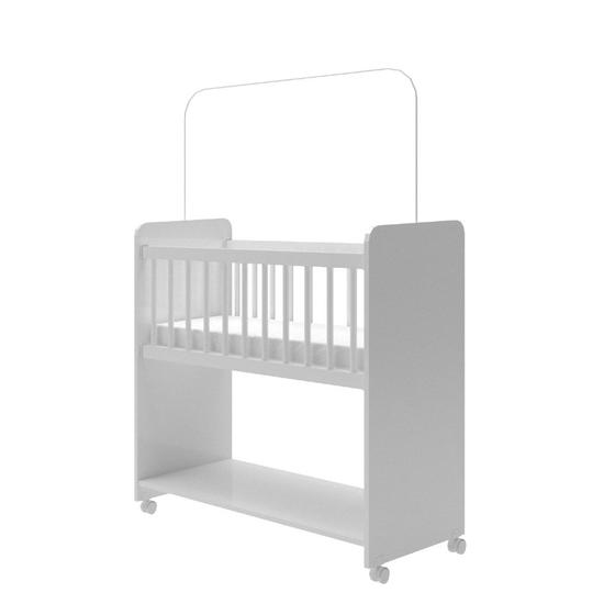 Imagem de Mini Berço Compacto Portátil Para Bebê com Rodízio Colchão Suporte Para Mosquiteiro e Prateleira Branco