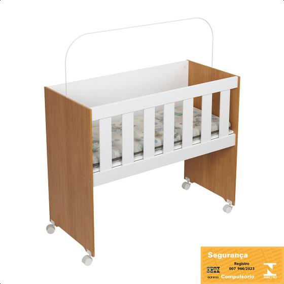 Imagem de Mini Berço Moisés Multifuncional Rubi com Colchão e Suporte de Mosqueteiro Branco/Amaderado