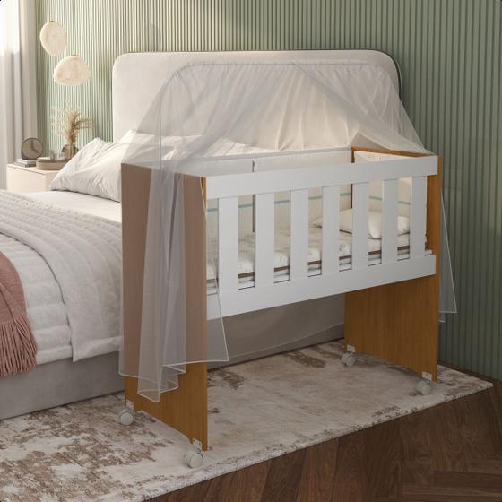Imagem de Mini Berço Moisés Trocador Com Colchão Multifuncional 5x1 Branco/Freijó