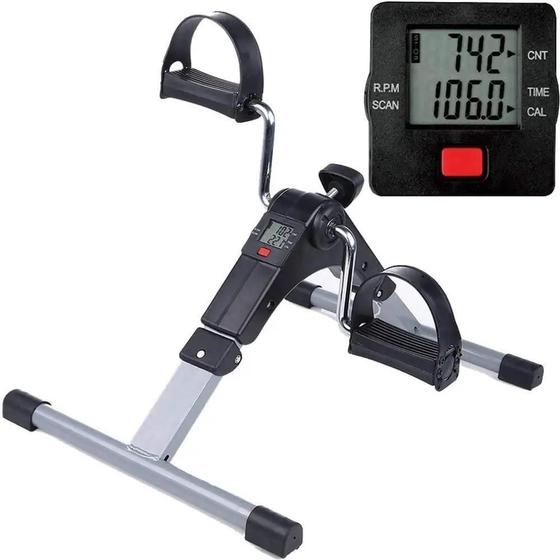 Imagem de Mini bicicleta fisioterapia ergometrica bike lcd simulador pedal dobravel fitness perna e braco com ciclo computador por