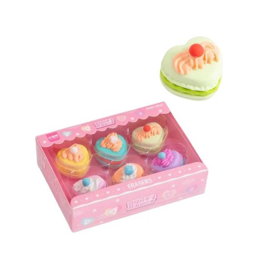 Imagem de Mini Borrachas Decorativas Coração Macaron Ersers Kit C/ 6