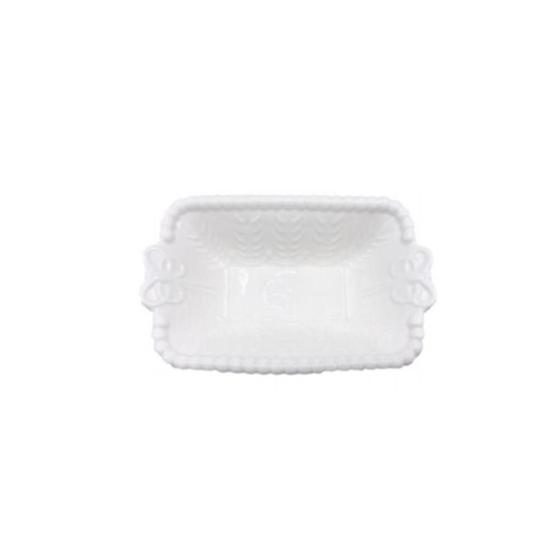 Imagem de Mini Bowl Retangular de Cerâmica Branco com Borda Decorada Bolinha e Laço