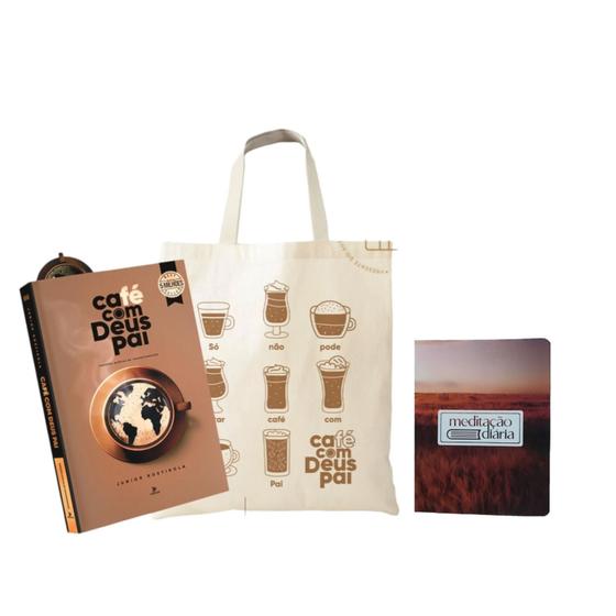 Imagem de Mini Box Café com Deus Pai 2025 com Bag personalizada café com Deus Pai + caderninho de bolsa para anotar reflexões