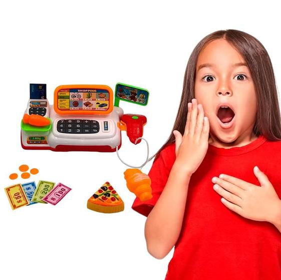 Imagem de Mini Caixa Registradora Infantil Mercadinho Brinquedo Menino Criança Acessórios Completa Lojinha Cartão Interativa