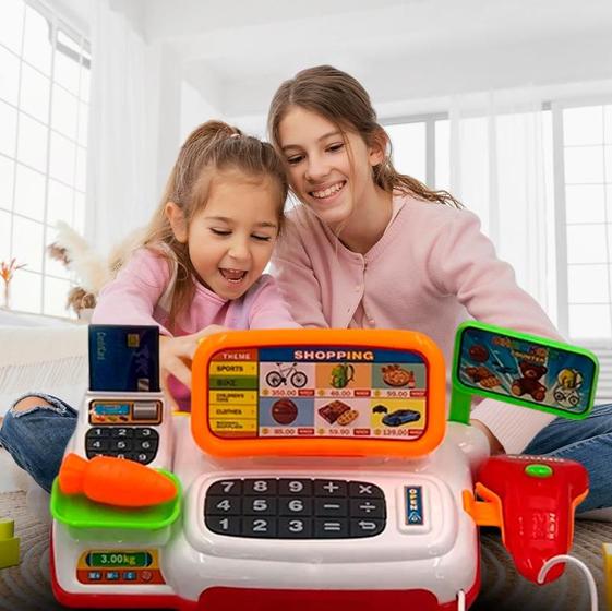 Imagem de Mini Caixa Registradora Infantil Mercadinho Com Luz E Som Brinquedo Menino Máquina Criança Acessórios Educativo Lojinha