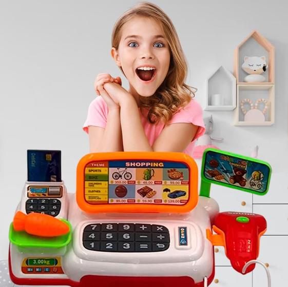 Imagem de Mini Caixa Registradora Infantil Mercadinho Com Luz E Som Menina Máquina Criança Educativo Lojinha Cartão Interativa