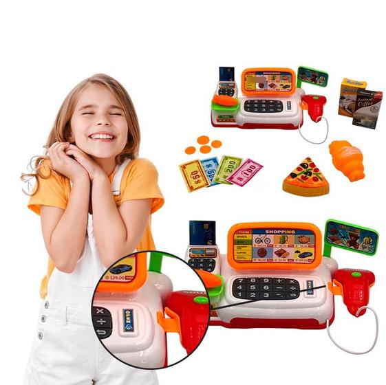 Imagem de Mini Caixa Registradora Infantil Mercadinho Menina Máquina Supermercado Acessórios Educativo Lojinha Cartão Interativa