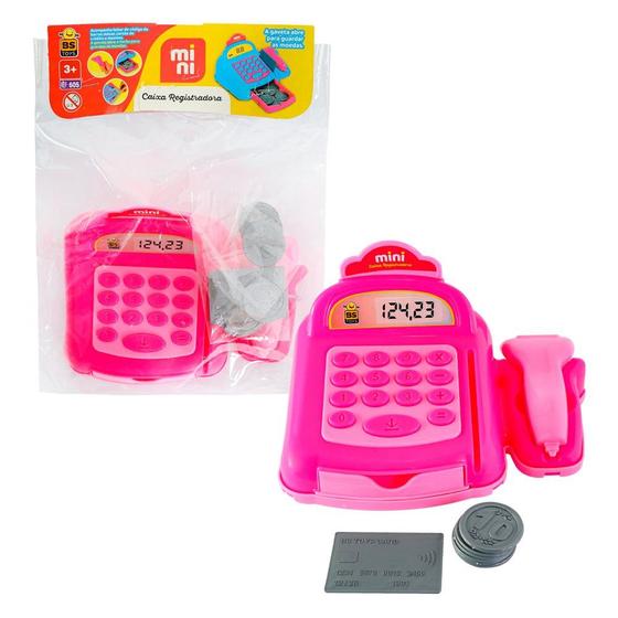 Imagem de Mini Caixa Registradora Rosa com Moedas, Cartão e Bip Sortido