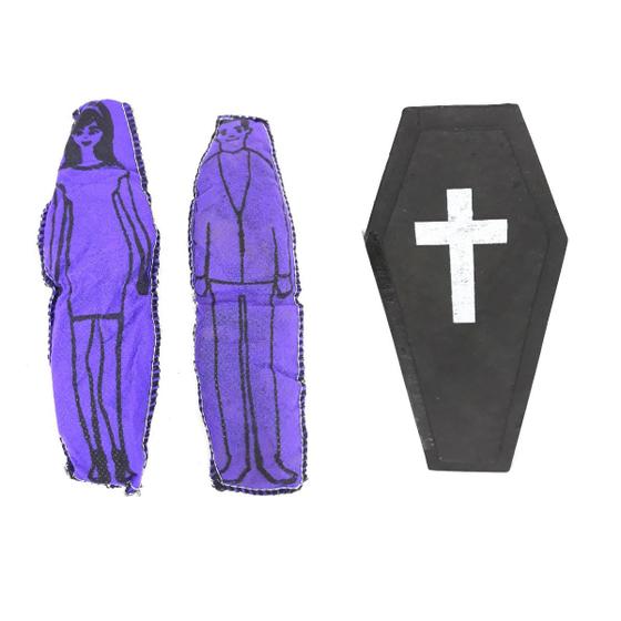 Imagem de Mini Caixão Preto e Boneco Pano Roxo Ritual Vodu Voodoo Kit