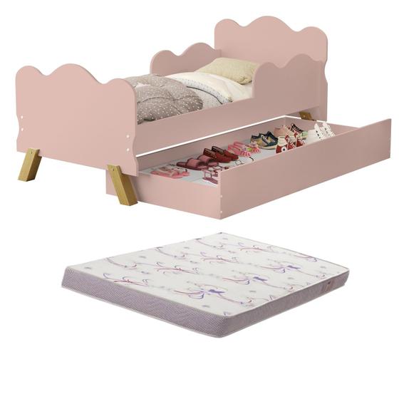 Imagem de Mini Cama Angel Infantil Nuvem MDF Com Proteção Lateral Sapateira  Auxiliar Com 1 Colchão Incluso